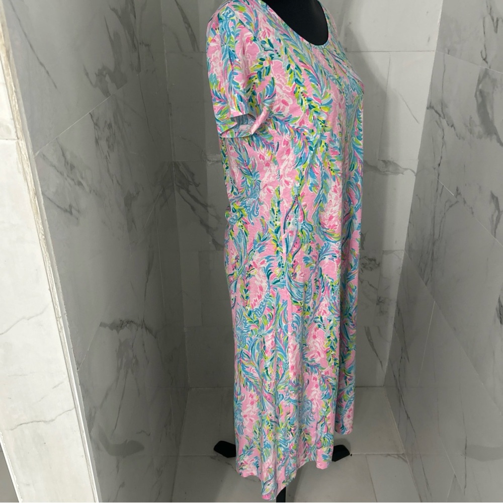 Lilly Pulitzer Pastel Pink & Blue Tropical Print Maxi Dress Sz large - Picture 4 of 11